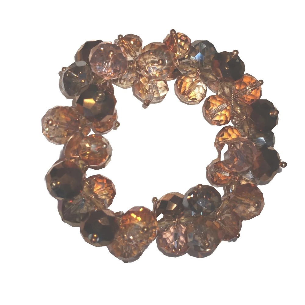 Ali Kahn New York Faceted Crystal Beaded Stetch Bracelet In‎ Amber Tones Chunky